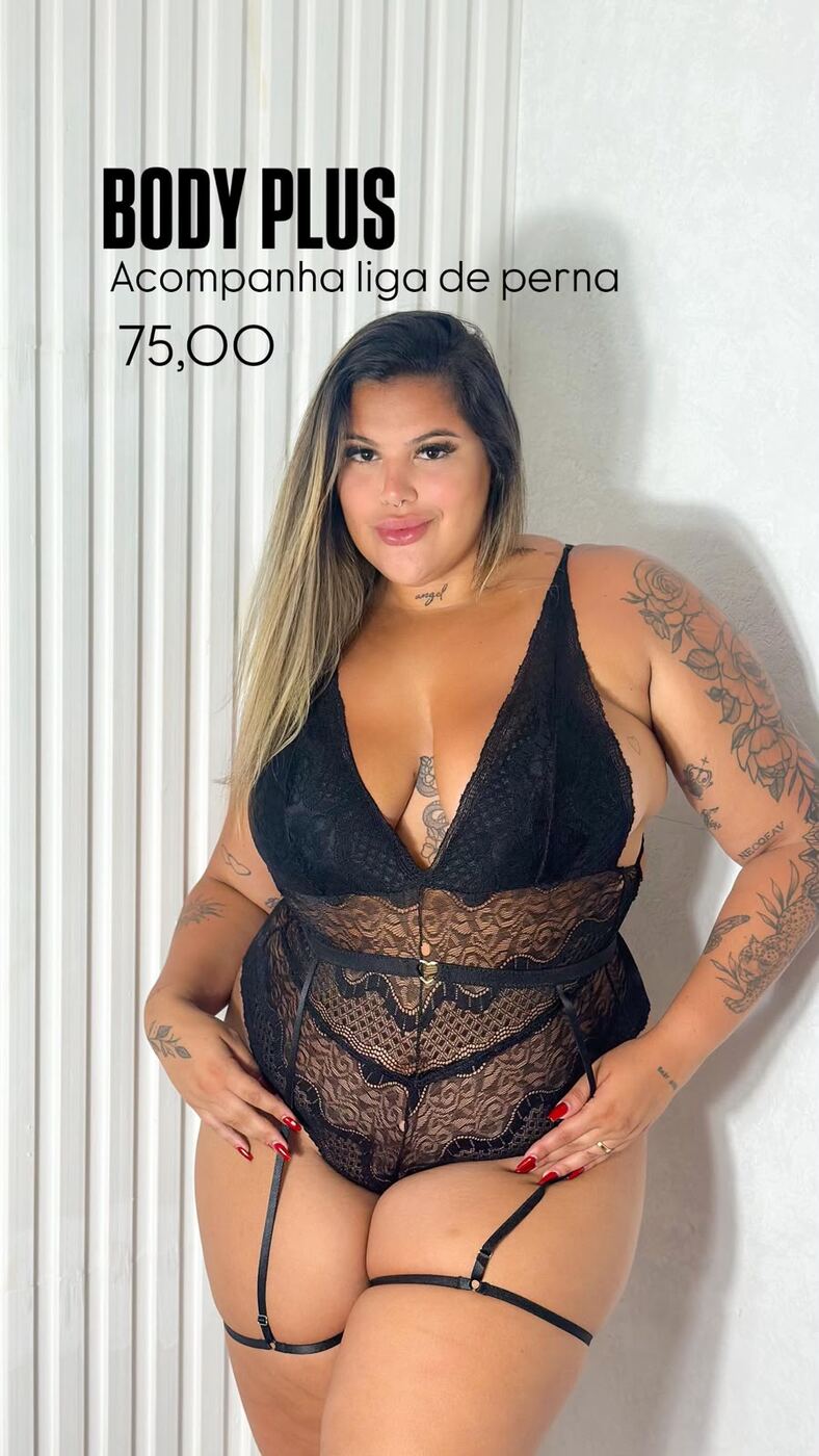 Body Plus Size com Liga de Perna
