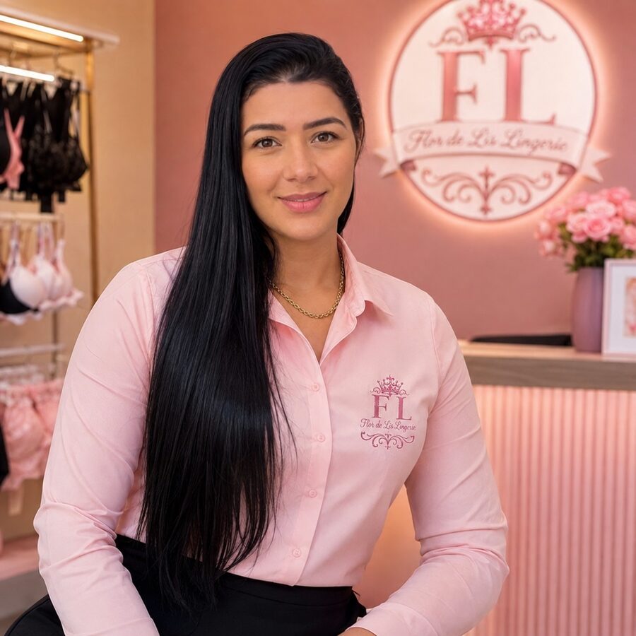 Larissa, proprietária da Flor de Lis Lingerie